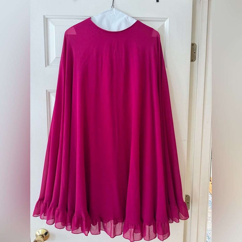 Women's Fuchsia Flowing Ruffle-Hem Dress
